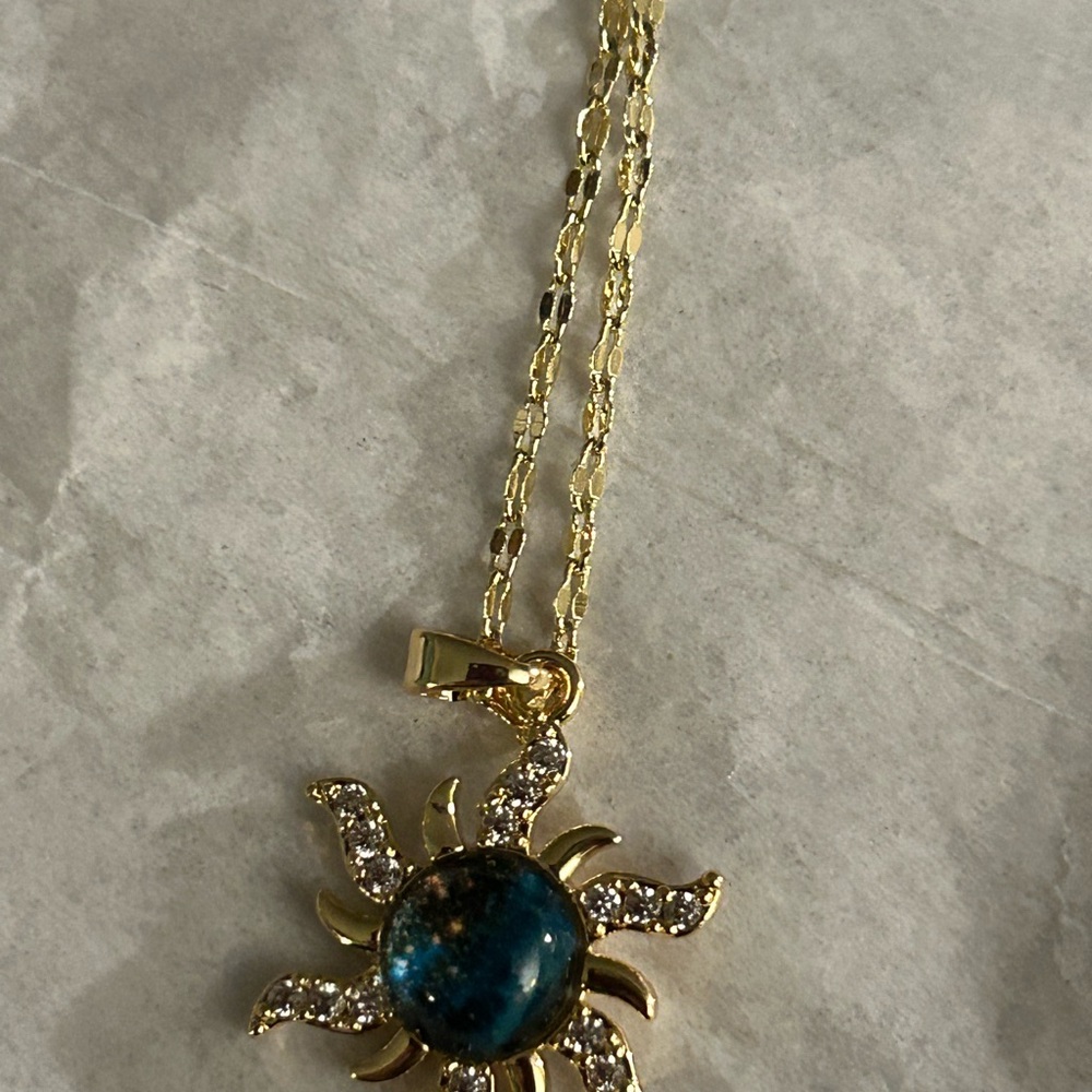 Gold and Blue Sun Pendant Necklace